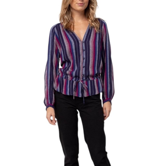 RAILS Drawstring Peplum Marti Shirt in Salvador Stripe Linen Blend Size S - Picture 3 of 12